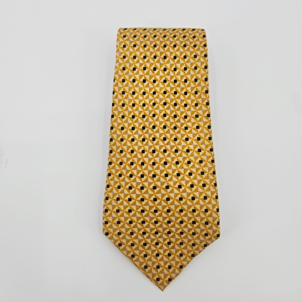Carlos Devenezia Men's Silk Tie Gold Geometric Square Italy‎ Vintage Y2K